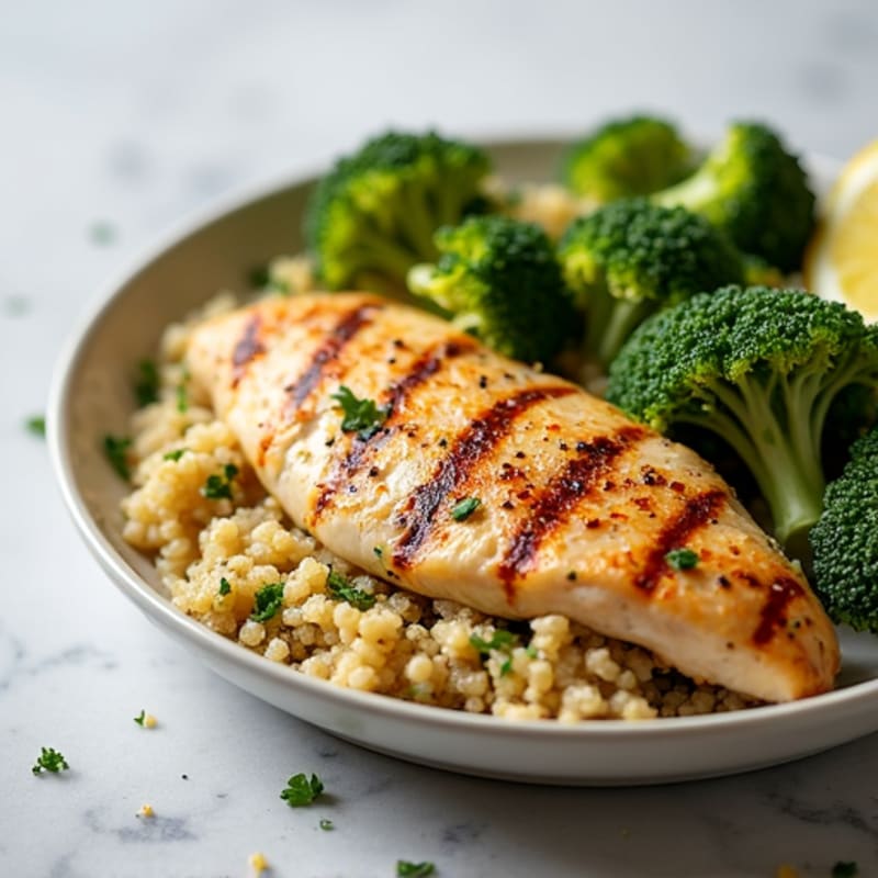 Grilled Chicken Breast with Roasted Broccoli and Quinoa