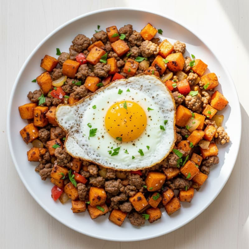 Crispy Ground Beef and Sweet Potato Hash