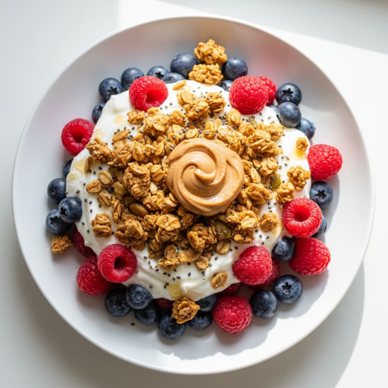 Greek Yogurt Parfait with Mixed Berries and Almond Butter Granola