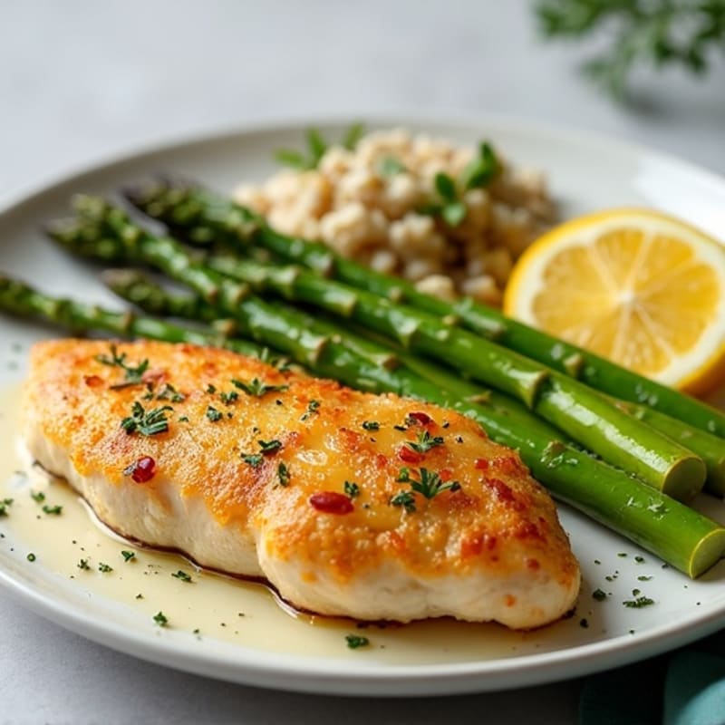 Crispy Lemon Herb Chicken Breast with Roasted Asparagus