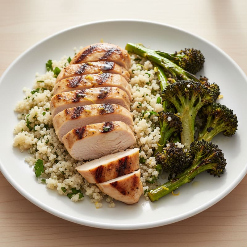 Grilled Chicken Breast with Quinoa and Roasted Broccoli
