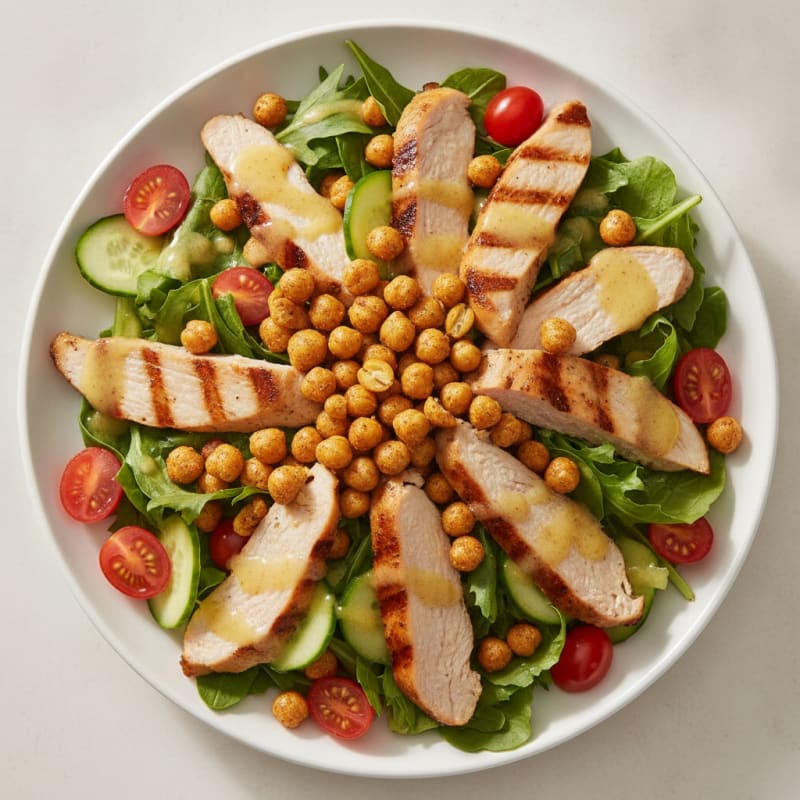 Grilled Turkey Breast Salad with Crunchy Chickpeas and Lemon Vinaigrette