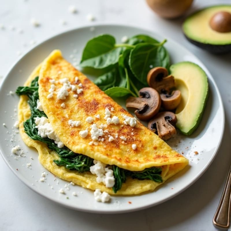 Egg White Spinach Omelette with Cottage Cheese and Sautéed Mushrooms