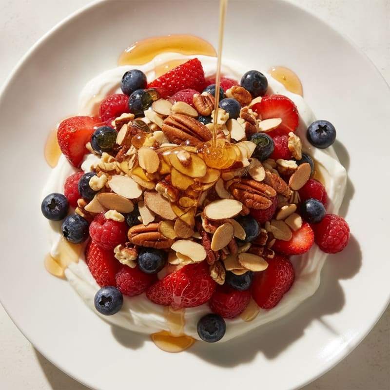 Greek Yogurt Parfait with Mixed Berries and Almond Crunch