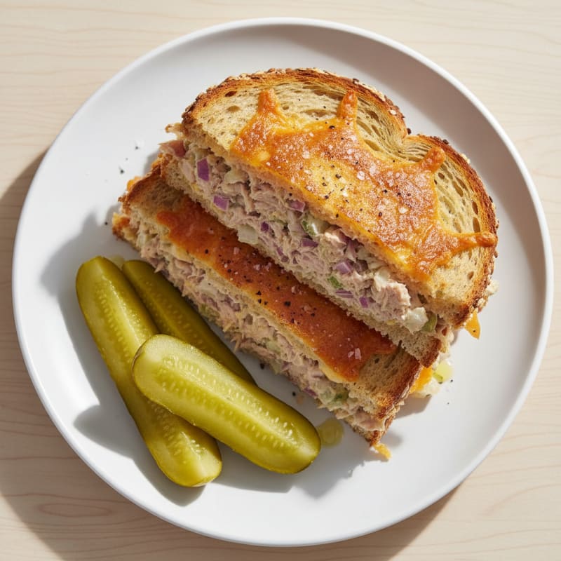 Golden Tuna Melt with Zesty Pickles