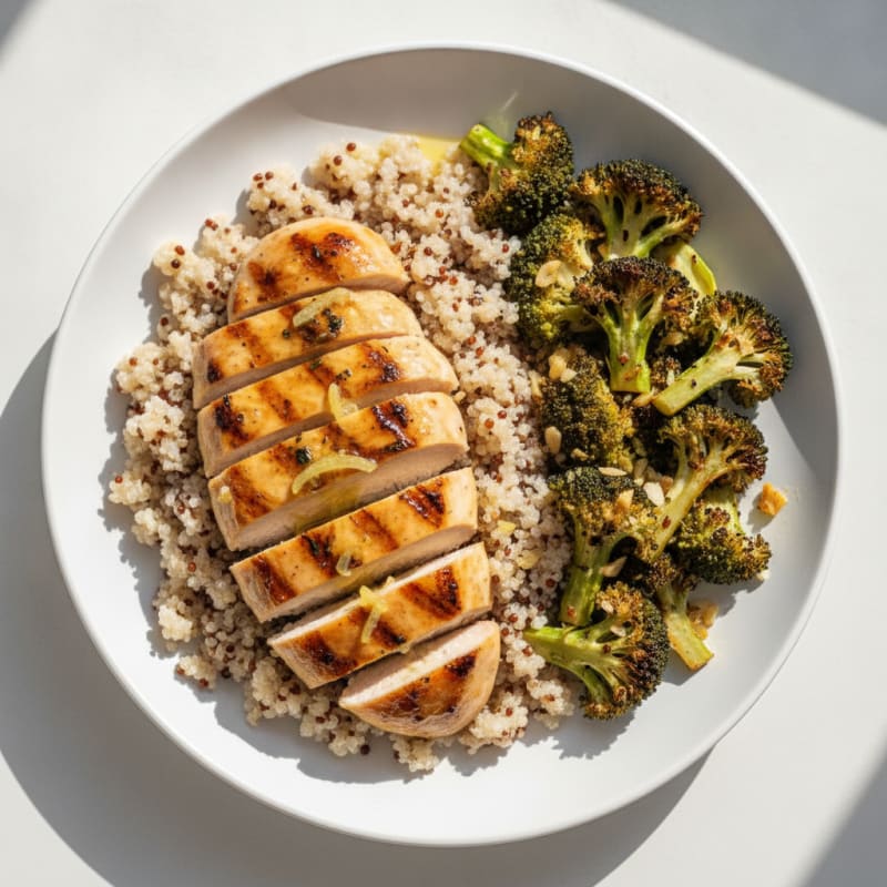 Grilled Lemon Chicken with Quinoa and Roasted Broccoli