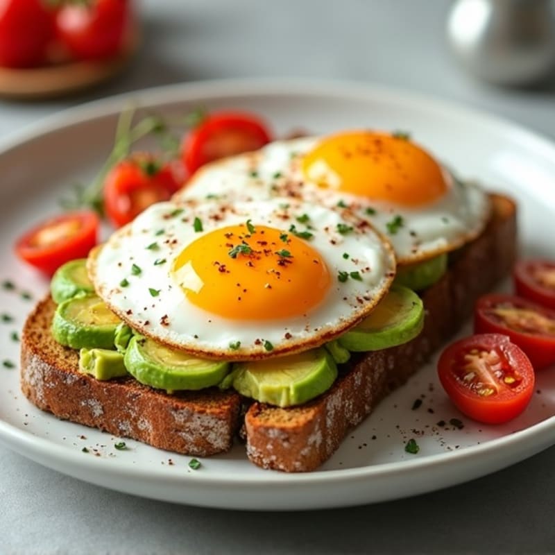 Creamy Avocado Toast with Crispy Fried Egg and Fresh Cherry Tomatoes