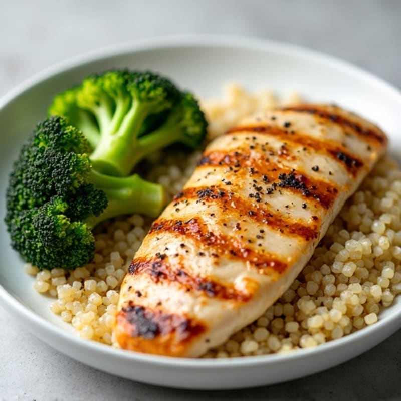 Grilled Chicken Breast with Quinoa and Roasted Broccoli
