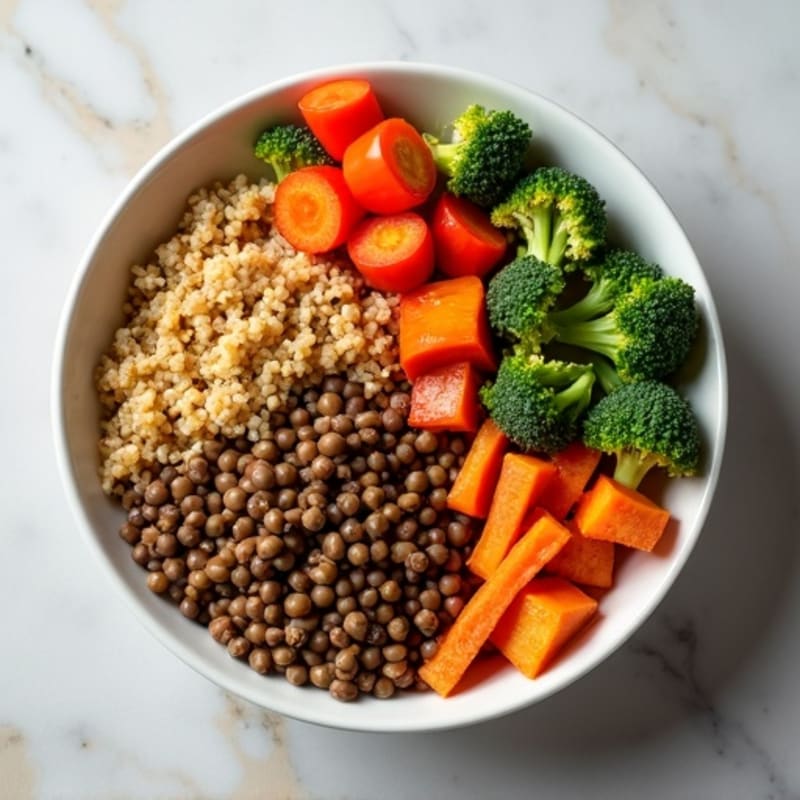 Hearty Lentil and Quinoa Bowl with Roasted Vegetables