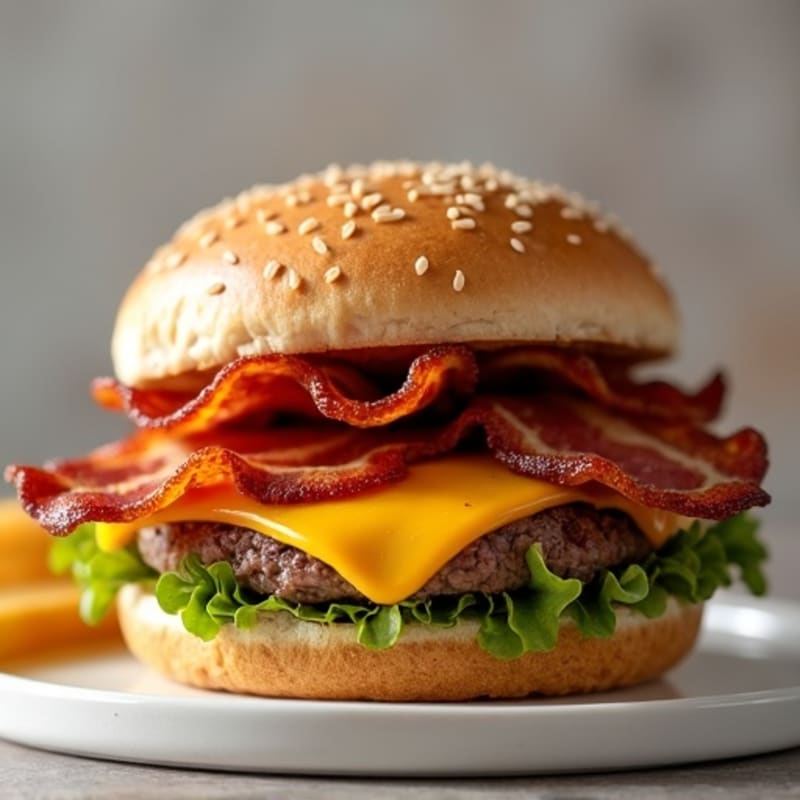 Lean Beef Cheeseburger with Crispy Bacon and Whole Wheat Buns