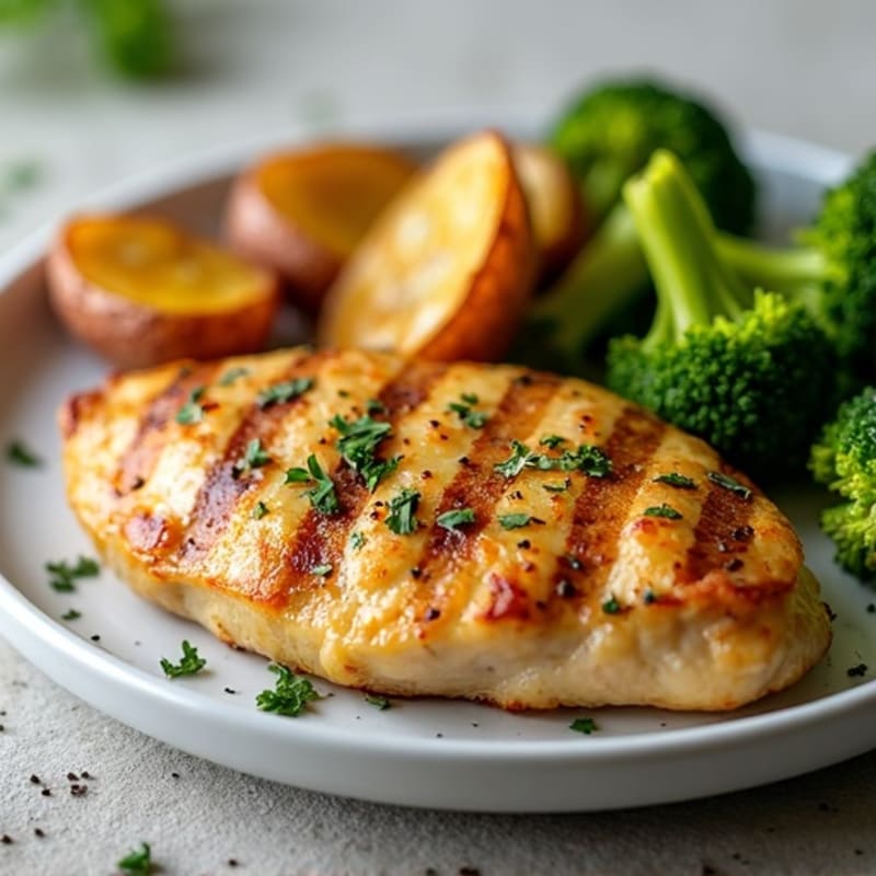 Herb-Roasted Chicken with Crispy Potato Wedges and Roasted Broccoli