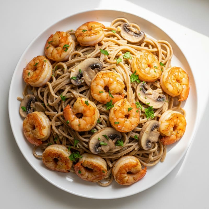 Creamy Mushroom Shrimp Scampi Noodles