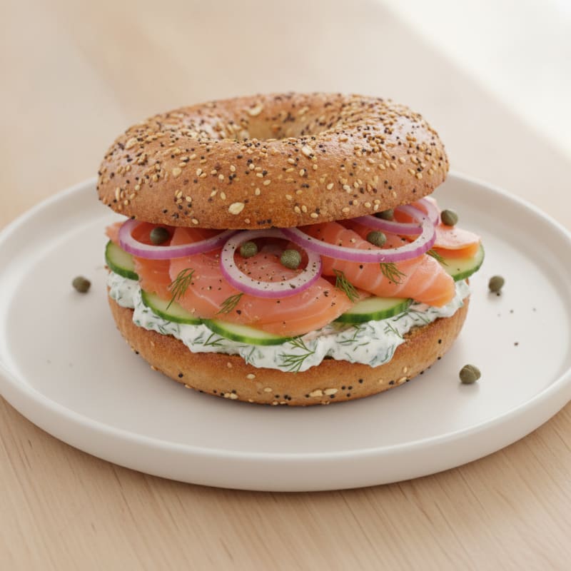 Smoked Salmon Everything Bagel Sandwich
