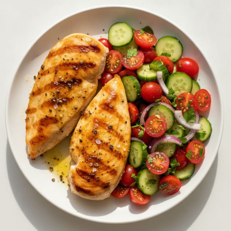 Grilled Citrus-Garlic Chicken with Fresh Tomato Cucumber Salad