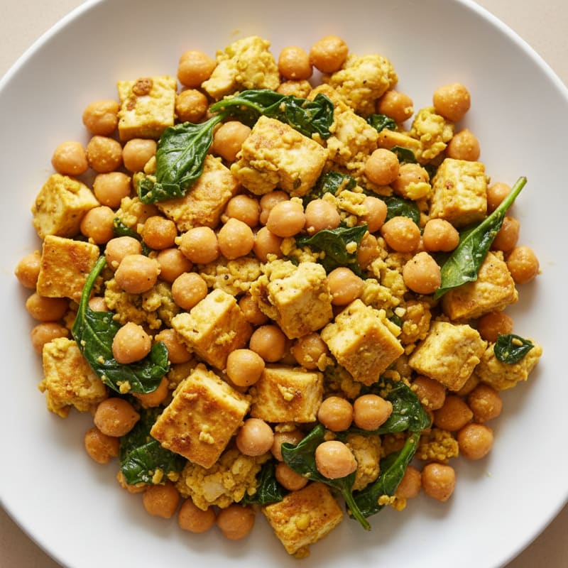 Silky Tofu Scramble with Spinach and Chickpeas