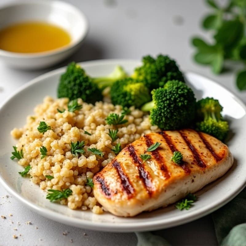 Grilled Chicken Breast with Quinoa and Roasted Broccoli