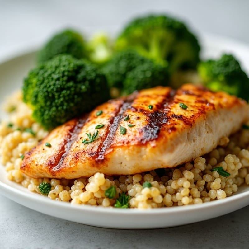 Grilled Chicken Breast with Roasted Broccoli and Quinoa