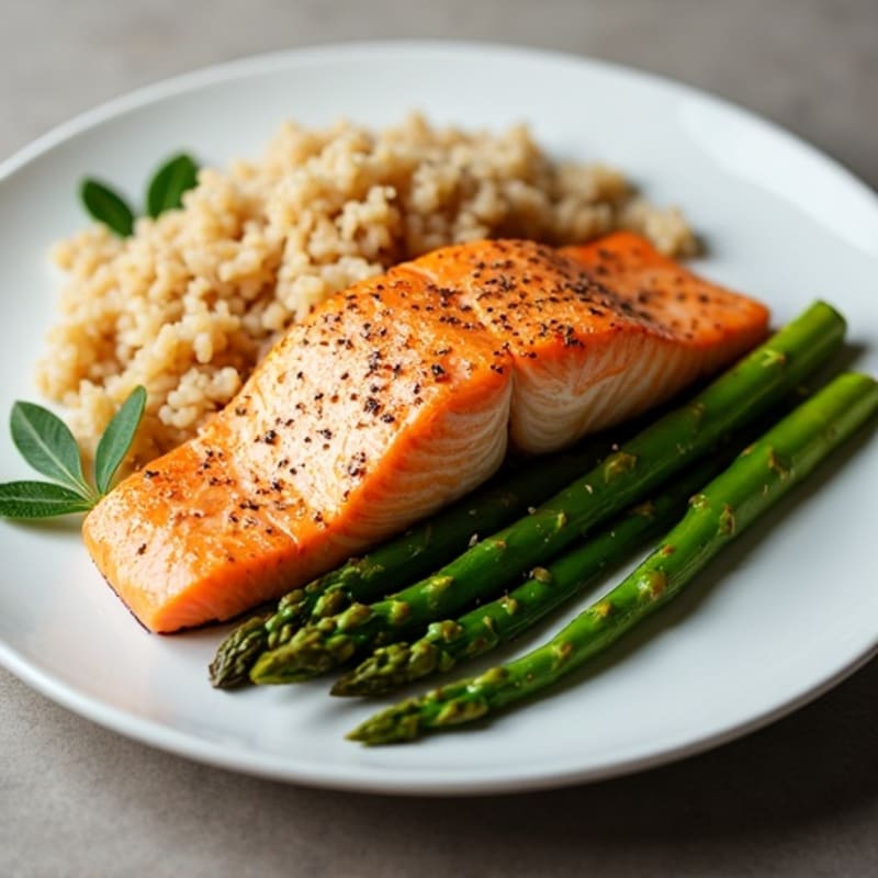 Seared Salmon with Steamed Asparagus and Brown Rice