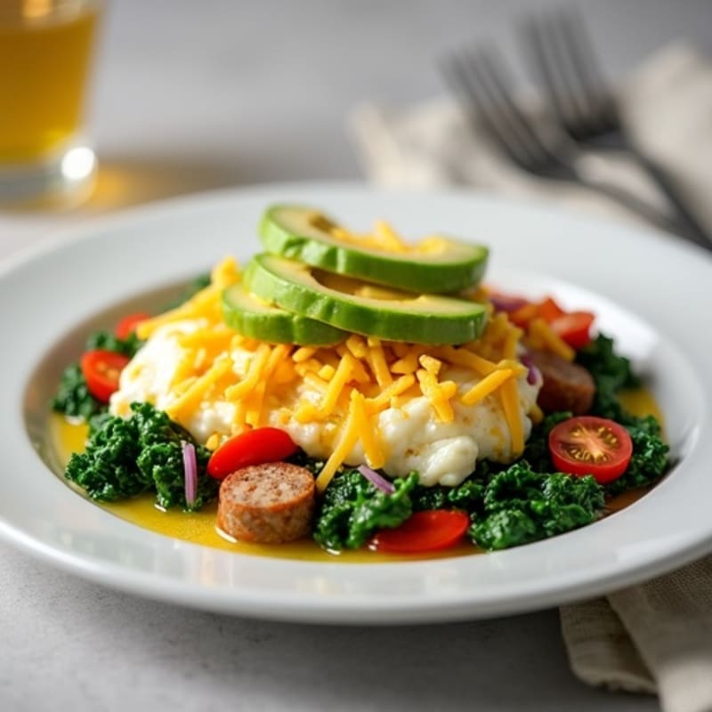 Egg White Scramble with Turkey Sausage and Sautéed Spinach
