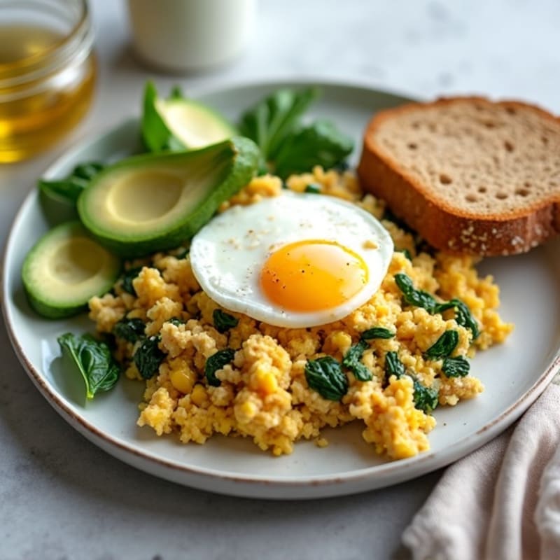 Egg White and Turkey Spinach Scramble with Cottage Cheese