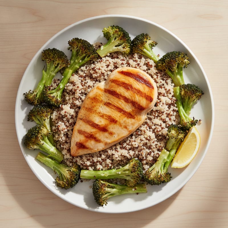 Grilled Chicken Breast with Roasted Broccoli and Quinoa