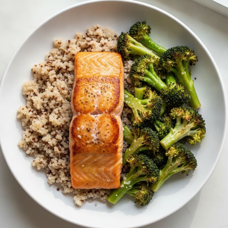 Seared Salmon Fillet with Roasted Broccoli and Quinoa