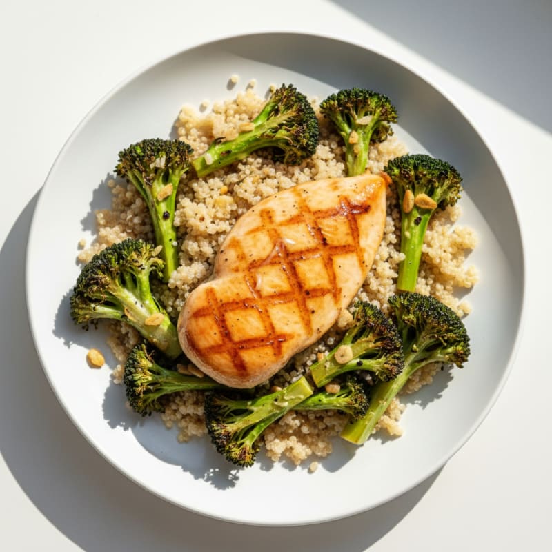 Seared Chicken Breast with Roasted Broccoli and Quinoa