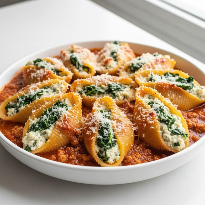 Spinach Ricotta Stuffed Shells Baked Marinara