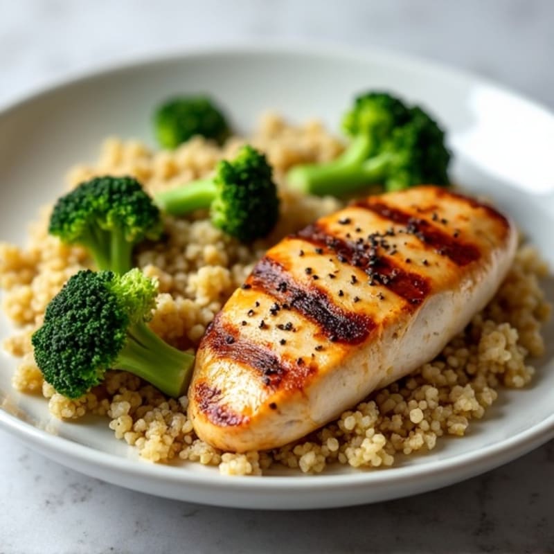 Grilled Chicken Breast with Quinoa and Roasted Broccoli
