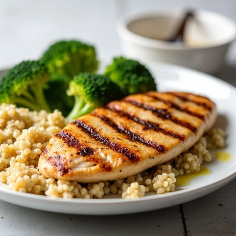 Grilled Chicken Breast with Quinoa and Steamed Broccoli