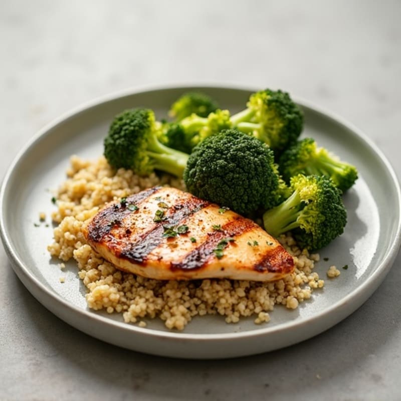 Grilled Chicken Breast with Roasted Broccoli and Quinoa