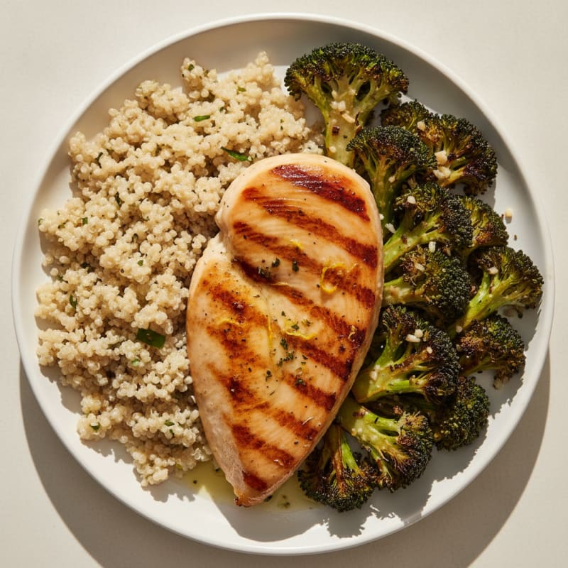 Grilled Chicken Breast with Quinoa and Roasted Broccoli