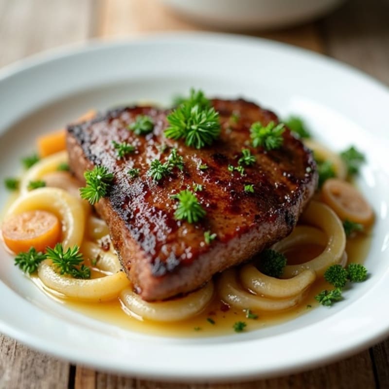 Pan-Seared Beef Liver with Caramelized Onions and Fresh Herbs