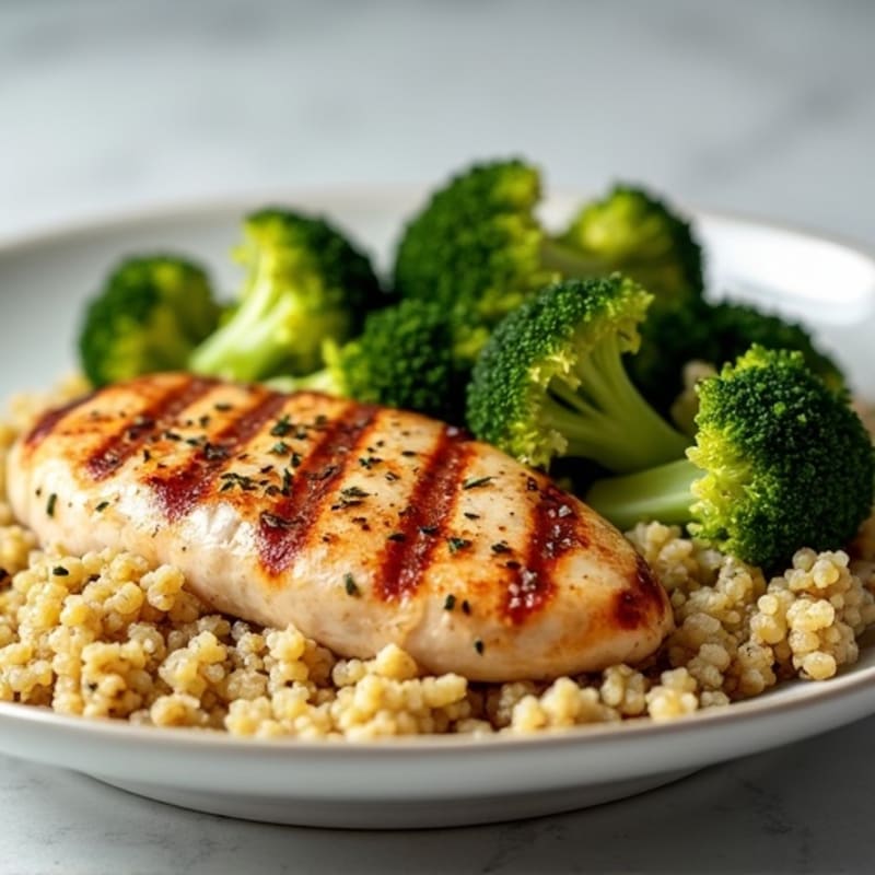 Grilled Chicken Breast with Roasted Broccoli and Quinoa