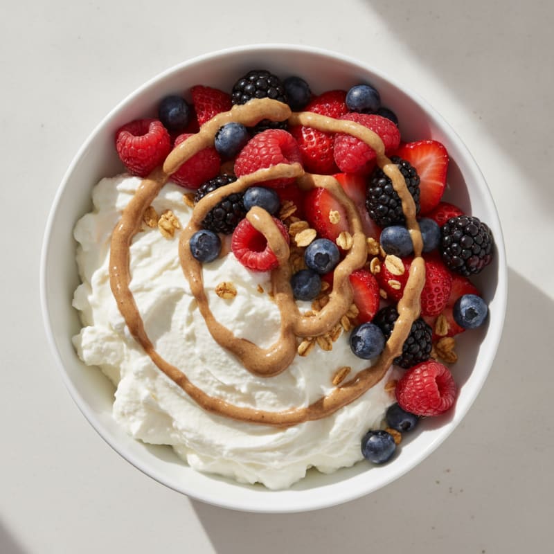 Greek Yogurt Protein Bowl with Mixed Berries and Almond Butter