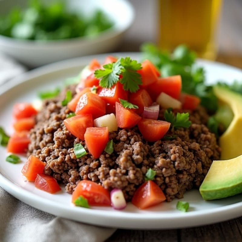 Lean Ground Beef with Fresh Pico de Gallo and Creamy Avocado