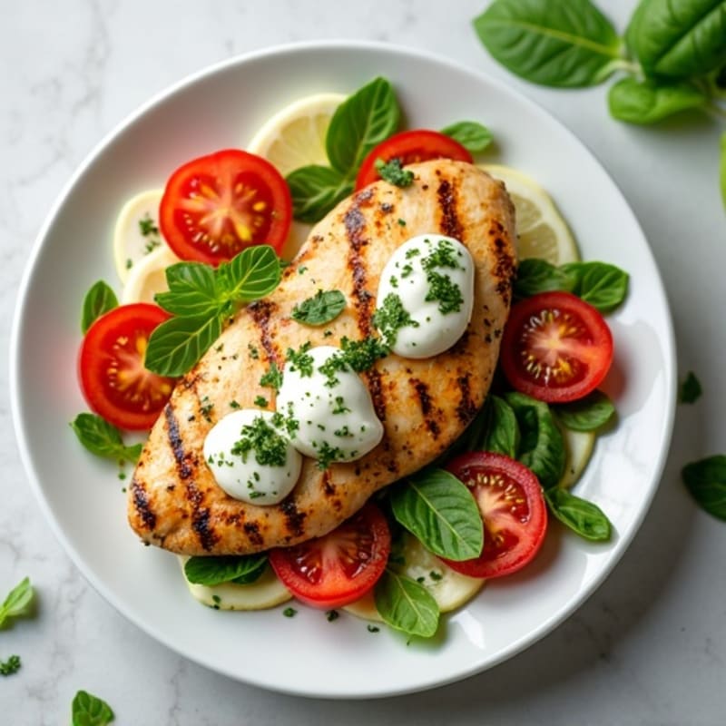 Grilled Chicken with Creamy Pesto Caprese Salad