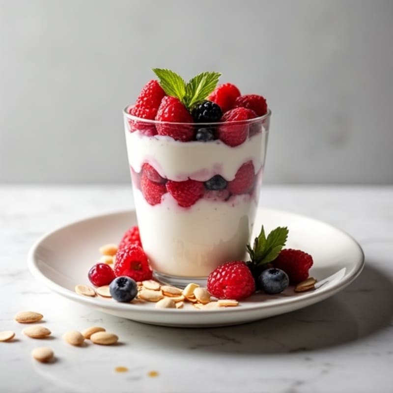Greek Yogurt Protein Parfait with Mixed Berries and Almonds