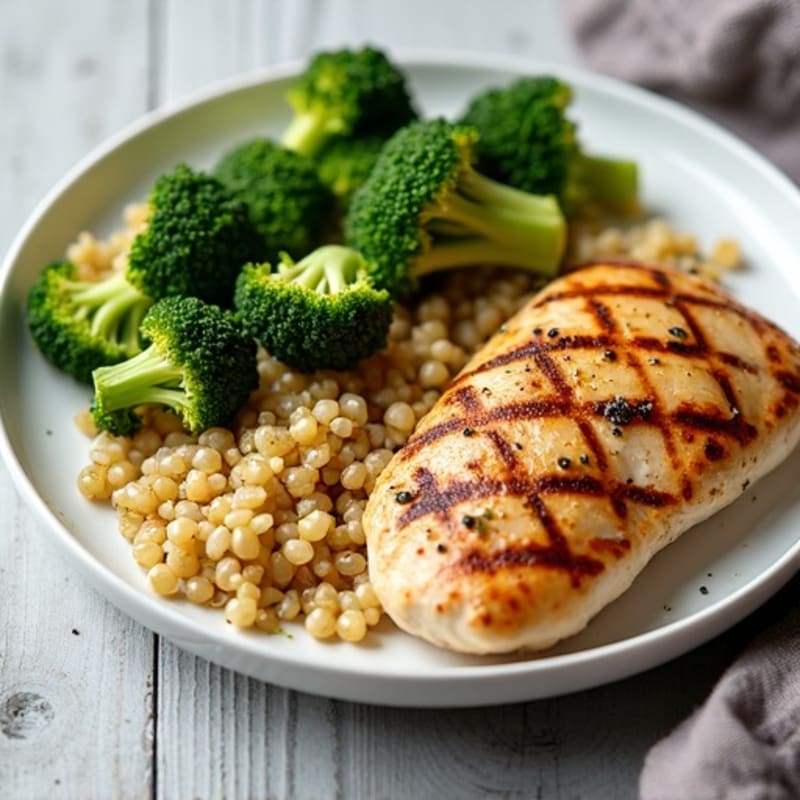 Grilled Chicken Breast with Roasted Broccoli and Quinoa