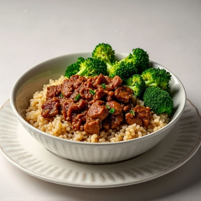Quick Skillet Beef and Crispy Broccoli with Brown Rice