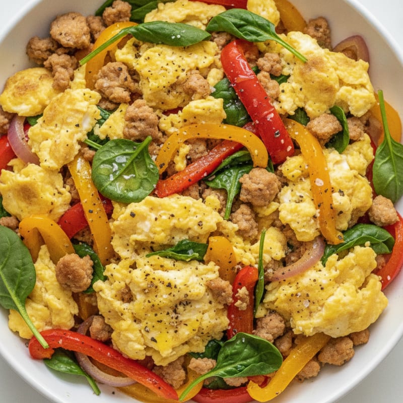 Hearty Scrambled Eggs with Roasted Vegetables