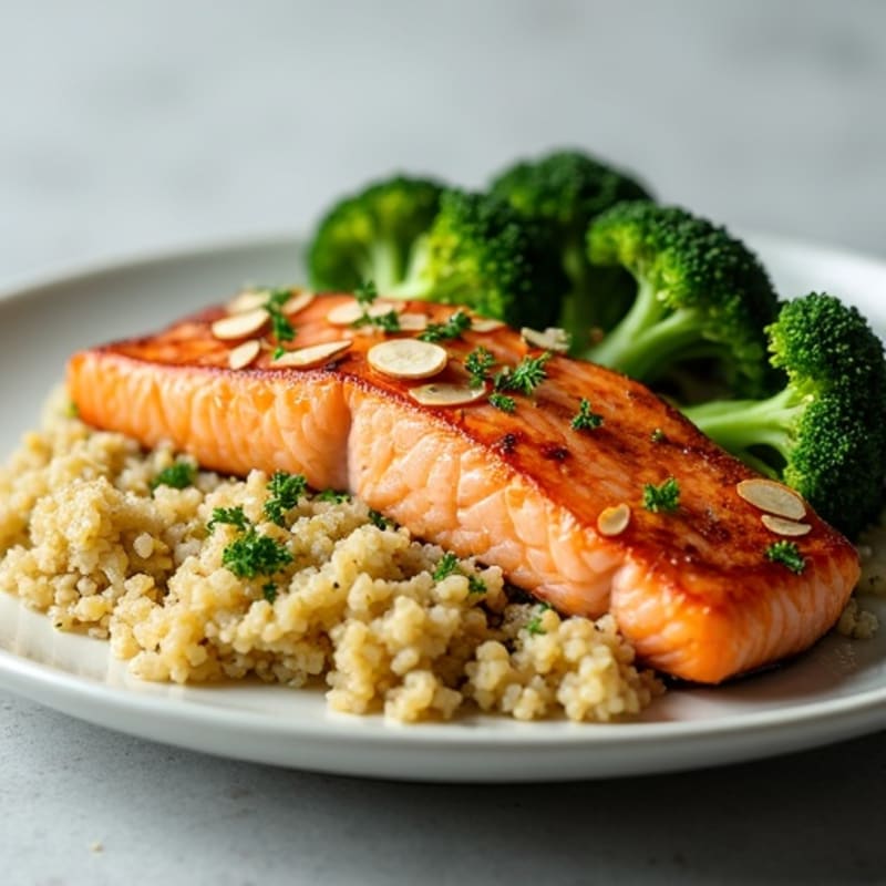 Seared Salmon with Roasted Broccoli and Quinoa