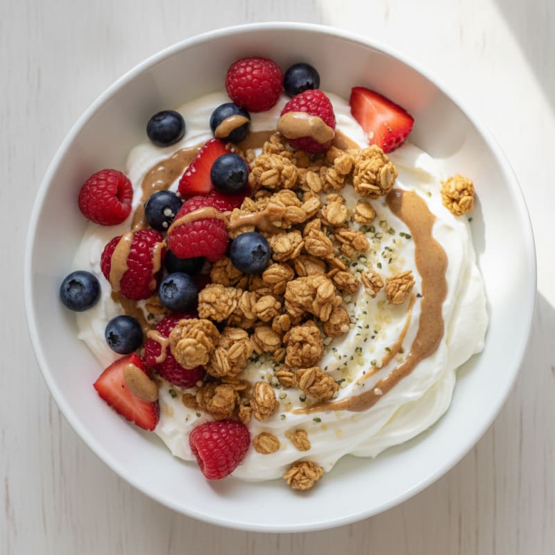 Creamy Greek Yogurt Bowl with Mixed Berries and Protein Granola