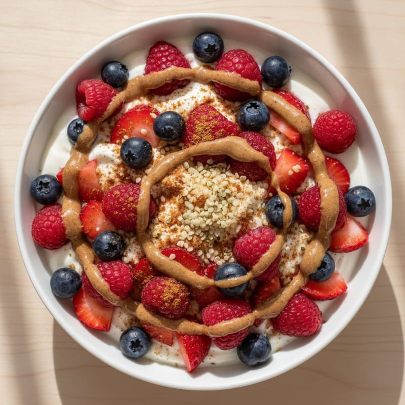 Greek Yogurt Parfait with Mixed Berries and Almond Butter