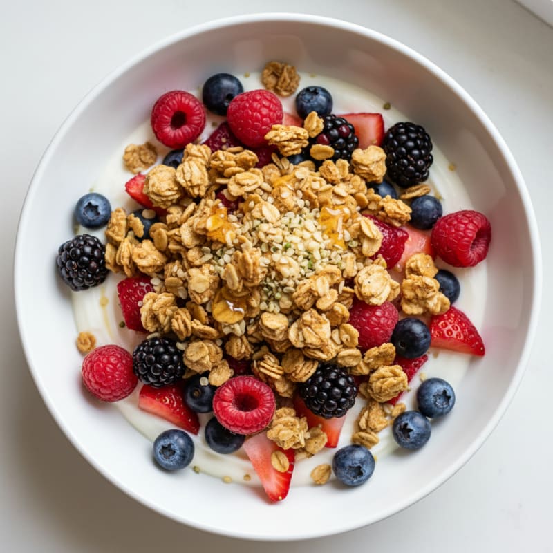 Greek Yogurt Parfait with Mixed Berries and Protein Granola
