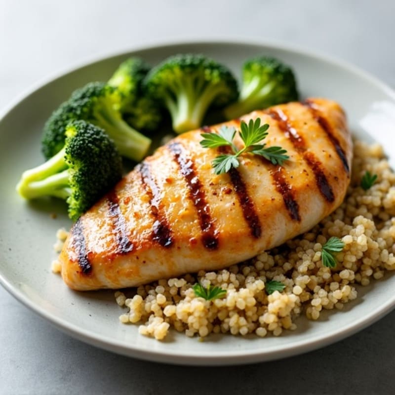 Grilled Chicken Breast with Quinoa and Roasted Broccoli