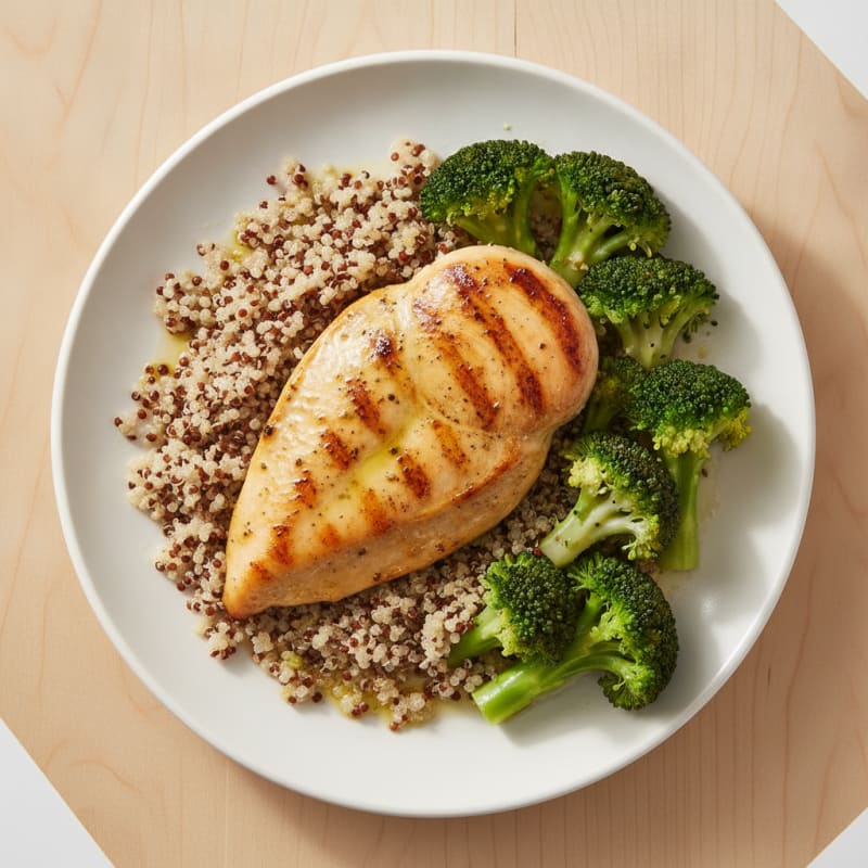 Grilled Chicken Breast with Quinoa and Steamed Broccoli