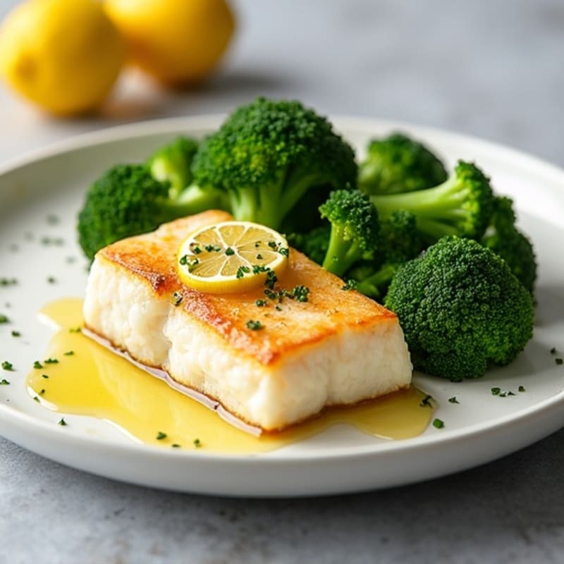 Seared Cod with Steamed Broccoli and Lemon