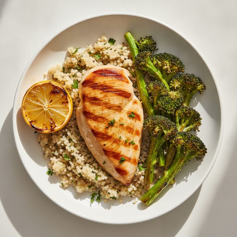 Grilled Chicken Breast with Quinoa and Roasted Broccoli