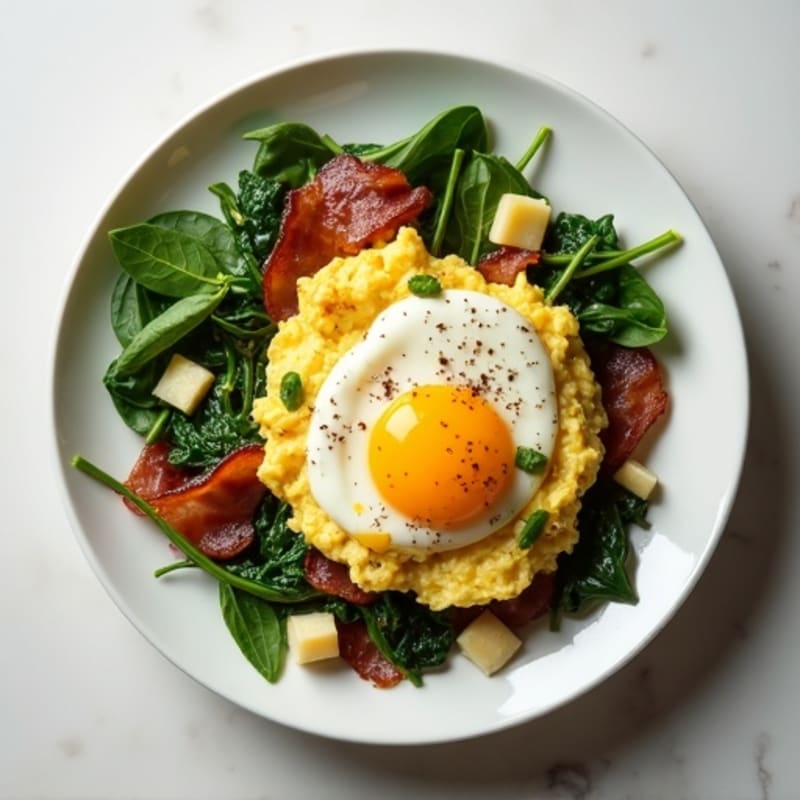 Egg White Spinach Scramble with Turkey Bacon